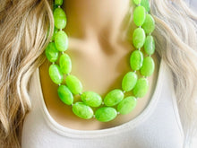 Load image into Gallery viewer, Big Bead Lime Necklace, Double Strand Statement Jewelry, light green Chunky bib bridesmaid everyday bubble jewelry evergreen