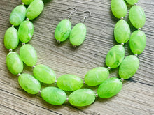 Load image into Gallery viewer, Big Bead Lime Necklace, Double Strand Statement Jewelry, light green Chunky bib bridesmaid everyday bubble jewelry evergreen