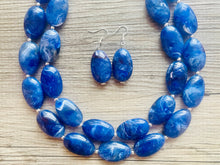 Load image into Gallery viewer, Royal Blue 2 strand Beaded Statement Necklace, Chunky Bib swirls Blue Multi-Strand Jewelry, blue drop earrings, neutral necklace turquoise