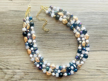 Load image into Gallery viewer, Boudoir Blanco Chunky Statement Necklace, white necklace, gold and black neutral necklace, wedding bridesmaid chunky neutral evening costume