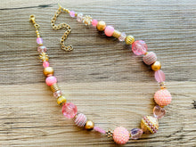 Load image into Gallery viewer, Metallic Sparkle Pink White gold beaded statement necklace, single strand necklace, Valentine's Day jewelry, big bead jewelry decor