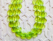 Load image into Gallery viewer, Big Bead Lime Necklace, 3 Strand Statement Jewelry, light green Chunky bib bridesmaid everyday bubble jewelry evergreen earrings