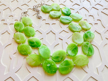 Load image into Gallery viewer, Lime Green Double Statement Necklace, Chunky Jewelry Big Beaded Necklace, sunshine neon green Necklace, earrings Jewelry Geometric set