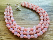 Load image into Gallery viewer, Pink on Pink Statement Necklace, chunky bib beaded jewelry, blush pink color block necklace, beaded acrylic ball jewelry hot pink magenta