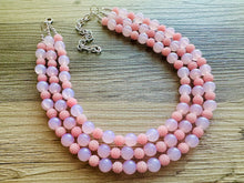 Load image into Gallery viewer, Pink on Pink Statement Necklace, chunky bib beaded jewelry, blush pink color block necklace, beaded acrylic ball jewelry hot pink magenta