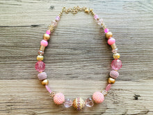 Load image into Gallery viewer, Metallic Sparkle Pink White gold beaded statement necklace, single strand necklace, Valentine's Day jewelry, big bead jewelry decor