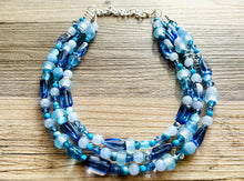 Load image into Gallery viewer, A Dream Come Blue Statement Necklace, chunky bib beaded jewelry, navy royal blue necklace, dark blue beaded acrylic jewelry