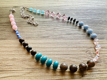 Load image into Gallery viewer, Blue & Blush Statement Necklace Jewelry Set, Chunky Jewelry Big Beaded Single Strand Necklace, blue Necklace, pink earrings
