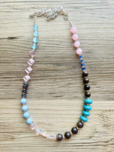 Load image into Gallery viewer, Blue & Blush Statement Necklace Jewelry Set, Chunky Jewelry Big Beaded Single Strand Necklace, blue Necklace, pink earrings