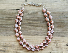 Load image into Gallery viewer, Hot Fudge 2 Strand Statement Necklace, Chunky Brown Twist Beaded Bib Jewelry earrings, brown jewelry set, white resin jewelry neutral