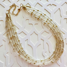 Load image into Gallery viewer, All that Glitters is GOLD, Statement 5 Strand statement necklace, pretty big beaded chunky jewelry, golden shiny metallic jewelry necklace