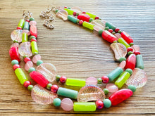 Load image into Gallery viewer, Watermelon Summer OOAK chunky beaded statement necklace, neon pink mint lime raspberry necklace jewelry, beaded vacation necklace