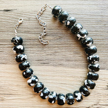 Load image into Gallery viewer, Black & White Chunky Statement Necklace single Strand Beaded jewelry, bridesmaid bib wedding, white bubble necklace resin
