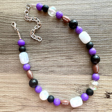 Load image into Gallery viewer, Purple Single Strand Necklace white black Jewelry, Chunky statement purple college football game mom team colors gemstone basketball spirit