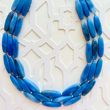 Load image into Gallery viewer, Royal Blue Triple Strand Statement Necklace, Chunky blue tube Beaded Bib Jewelry, blue jewelry, denim blue jewlery necklace silver