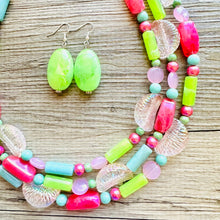 Load image into Gallery viewer, Watermelon Summer OOAK chunky beaded statement necklace, neon pink mint lime raspberry necklace jewelry, beaded vacation necklace