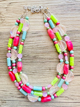 Load image into Gallery viewer, Watermelon Summer OOAK chunky beaded statement necklace, neon pink mint lime raspberry necklace jewelry, beaded vacation necklace