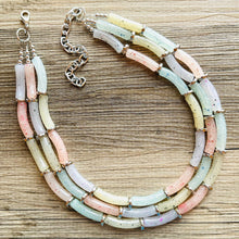 Load image into Gallery viewer, Summer Lemonade Chunky Statement Necklace, pink purple blue beaded jewelry, Multi Strand Bib clear Resin Beaded necklace yellow tube
