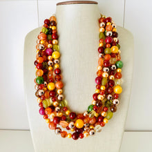 Load image into Gallery viewer, November Leaves Chunky Statement Necklace Beaded Jewelry, fall orange yellow orange mustard bridesmaid bib wedding gold clear resin