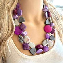 Load image into Gallery viewer, Chocolate & Blush Pink Chunky Statement Necklace, tan rosegold beaded jewelry, Multi Strand Bib Beaded necklace, black brown pink