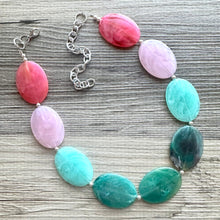 Load image into Gallery viewer, Watermelon Pink & Green Chunky Statement Necklace, Big beaded jewelry, single Strand bib chunky Necklace, pink green earrings