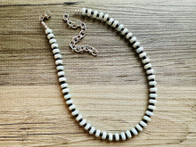 Load image into Gallery viewer, Black & Baby Blue White Statement Necklace single Strand Beaded jewelry, bridesmaid bib wedding striped,geometric layering porcelain beads