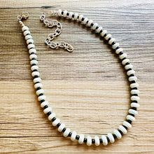 Load image into Gallery viewer, Black & Baby Blue White Statement Necklace single Strand Beaded jewelry, bridesmaid bib wedding striped,geometric layering porcelain beads