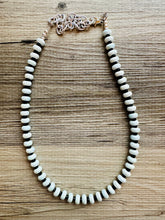 Load image into Gallery viewer, Black & Baby Blue White Statement Necklace single Strand Beaded jewelry, bridesmaid bib wedding striped,geometric layering porcelain beads