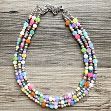 Load image into Gallery viewer, Colorful Spring Statement Necklace, Soft tone Beaded Necklace, Chunky bib necklace, pastel necklace, jewelry, bridesmaid necklace