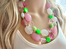 Load image into Gallery viewer, Watermelon Salt Necklace, Pink & Green Chunky Statement Necklace, green pink beaded necklace jewelry, multi color strand bib chunky
