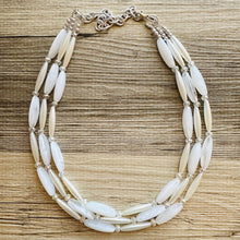 Load image into Gallery viewer, White 3 Strand Necklace, white Chunky jewelry, Statement Necklace, white jewelry, beaded crystal wedding bridesmaid tube jewelry