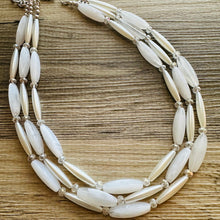 Load image into Gallery viewer, White 3 Strand Necklace, white Chunky jewelry, Statement Necklace, white jewelry, beaded crystal wedding bridesmaid tube jewelry