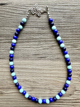 Load image into Gallery viewer, Ocean Floor Blue Necklace, single strand jewelry, ombre beaded chunky statement necklace, teal navy light blue necklace, bridesmaid wedding