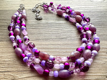Load image into Gallery viewer, Purple Ombré statement necklace, chunky bib necklace, beaded jewelry lavender necklace, three strand deep purple jewelry eggplant