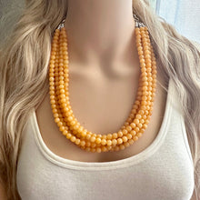 Load image into Gallery viewer, Genuine Mustard Jade Statement Necklace, Chunky 5 Strand Jewelry, silver necklace, thick collar beaded bib glass marigold yellow gemstone
