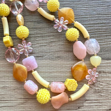 Load image into Gallery viewer, Summer Porch Necklace, multi strand colorful jewelry, big beaded chunky statement necklace, blush pink peach necklace, yellow jewelry