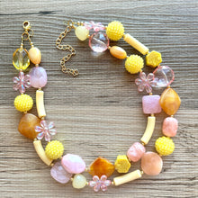 Load image into Gallery viewer, Summer Porch Necklace, multi strand colorful jewelry, big beaded chunky statement necklace, blush pink peach necklace, yellow jewelry