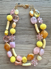 Load image into Gallery viewer, Summer Porch Necklace, multi strand colorful jewelry, big beaded chunky statement necklace, blush pink peach necklace, yellow jewelry