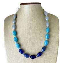 Load image into Gallery viewer, Blue Ombré statement necklace, 1 strand chunky light blue necklace earrings, royal bib necklace, aqua turquoise jewelry, beaded blue