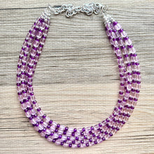 Load image into Gallery viewer, Parisian Purple beaded Necklace, 5 strand jewelry, big beaded chunky statement necklace, lavender Lilac bubble acrylic necklace