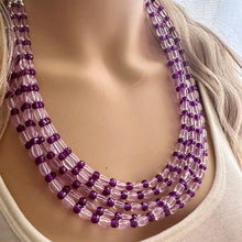 Load image into Gallery viewer, Parisian Purple beaded Necklace, 5 strand jewelry, big beaded chunky statement necklace, lavender Lilac bubble acrylic necklace