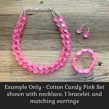 Load image into Gallery viewer, Margarita Green Chunky Statement Necklace & Stretch Bracelet set, Double Strand Beaded Jewelry, bracelet earrings mint watermelon jelly bean
