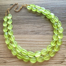Load image into Gallery viewer, Margarita Green Chunky Statement Necklace & Stretch Bracelet set, Double Strand Beaded Jewelry, bracelet earrings mint watermelon jelly bean