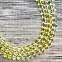Load image into Gallery viewer, Yellow Sparkle Necklace, 3 Strand Statement Jewelry, Yellow Chunky bib bridesmaid everyday bubble jewelry, glowing beaded resin bead