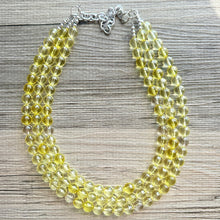 Load image into Gallery viewer, Yellow Sparkle Necklace, 3 Strand Statement Jewelry, Yellow Chunky bib bridesmaid everyday bubble jewelry, glowing beaded resin bead