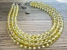 Load image into Gallery viewer, Yellow Sparkle Necklace, 3 Strand Statement Jewelry, Yellow Chunky bib bridesmaid everyday bubble jewelry, glowing beaded resin bead