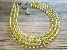 Load image into Gallery viewer, Yellow Sparkle Necklace, 3 Strand Statement Jewelry, Yellow Chunky bib bridesmaid everyday bubble jewelry, glowing beaded resin bead