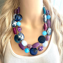 Load image into Gallery viewer, Maroon White Orange Double Strand Necklace, Virginia Jewelry, Chunky statement Blacksburg, maroon and orange necklace, orange white