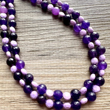 Load image into Gallery viewer, Midevil Purple Statement Necklace, Chunky 2 Strand Jewelry, genuine agate necklace, purple gemstone bib necklace bridesmaid
