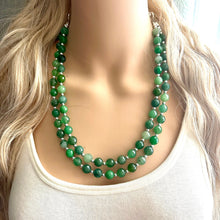 Load image into Gallery viewer, Polished Green Agate Genuine GemStone Necklace rainbow, silver statement necklace jewelry, long beaded statement layering stone colorful